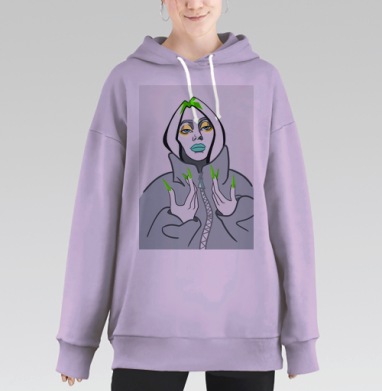 Мистический персонаж с зелеными ногтями в капюшоне толстовке, Hoodie Long Oversize Fiolet