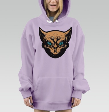 Мистический взгляд кошки в голубых глазах лица кошки, Hoodie Mjhigh Dig Mel, Fiolet, утепленная