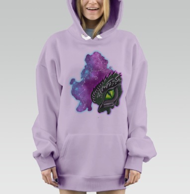 Мистический зелёный глаз дракона с космическим фоном галактики, Hoodie Mjhigh Dig Mel, Fiolet, утепленная
