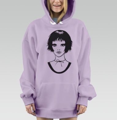 Молодая девушка с короткой стрижкой и шнурком на шее, Hoodie Mjhigh Dig Mel, Fiolet, утепленная