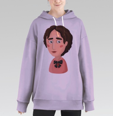Молодой человек с бантом и задумчивым выражением лица, Hoodie Long Oversize Fiolet