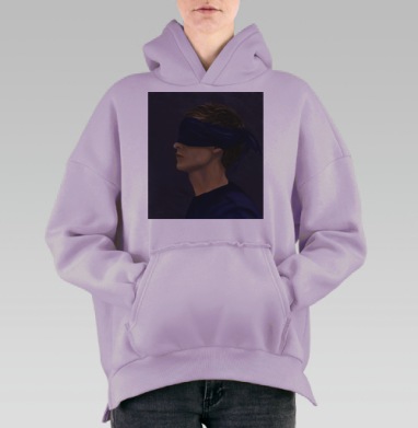Молодой человек с повязкой на глазах глубокое ощущение мира, Hoodie Oversize Fiolet, утепленная