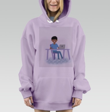 Молодой человек за ноутбуком синий сиреневый серый, Hoodie Mjhigh Dig Mel, Fiolet, утепленная