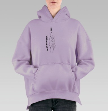 Монохромные минималистичные ветки природы для спокойствия настроения, Hoodie Oversize Fiolet, утепленная