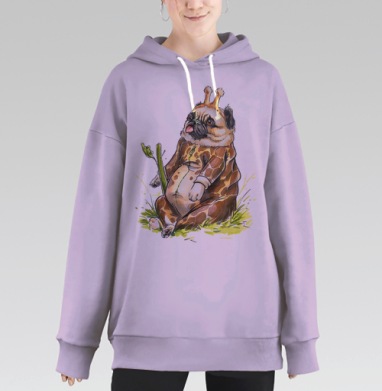 Мопс в костюме жирафа с сельдереем, Hoodie Long Oversize Fiolet