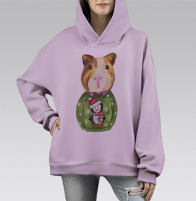Морская свинка в свитере, Hoodie Mono Fiolet, оверсайз, утепленная