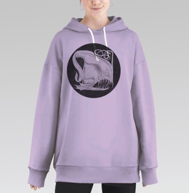 Морской хищник глубоководный агрессивный Кого в темноте океана, Hoodie Long Oversize Fiolet
