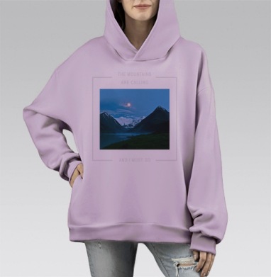 Mountains / Горы, Hoodie Mono Fiolet, оверсайз, утепленная