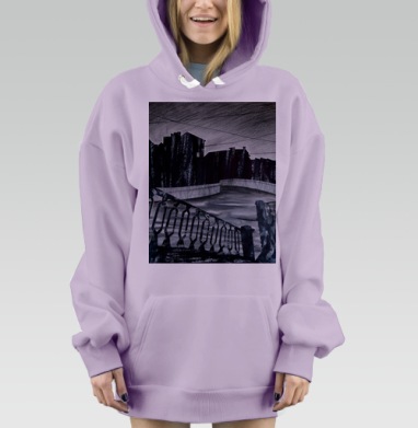 Мрачный Питерский канал холодный уютный день, Hoodie Mjhigh Dig Mel, Fiolet, утепленная