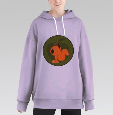 Мультяшная белка с яблоком — милый природный дизайн, Hoodie Long Oversize Fiolet