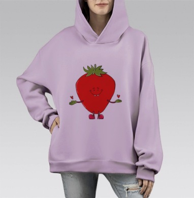 Мультяшная клубника, Hoodie Mono Fiolet, оверсайз, утепленная
