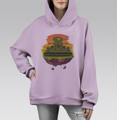 Multi-Turret Soviet Tank / Грозная машина Пали из всех башен!, Hoodie Mono Fiolet, оверсайз, утепленная