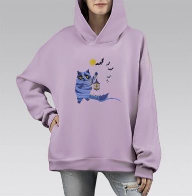 Муми-кот, Hoodie Mono Fiolet, оверсайз, утепленная