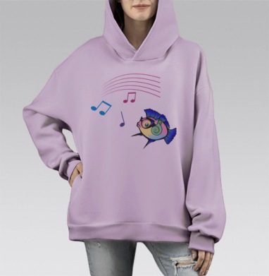 Музыкальная рыбка, Hoodie Mono Fiolet, оверсайз, утепленная