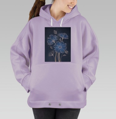 Нежные синие цветы на темном фоне спокойствие вдохновение умиротворение, Hoodie Oversize Fiolet