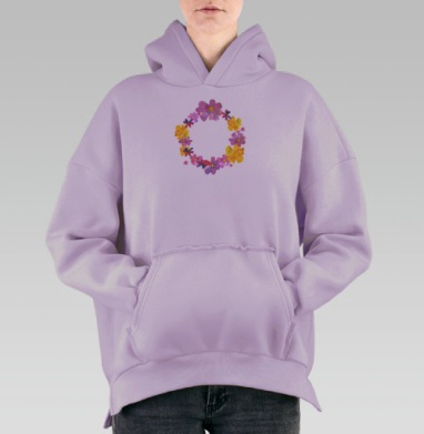Нежный цветочный венок акварелью украшение природы круговорот жизни, Hoodie Oversize Fiolet, утепленная