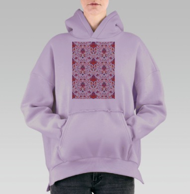 Нежный паттерн с переплетениями веток и цветами, Hoodie Oversize Fiolet, утепленная