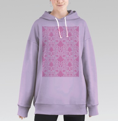 Нежный розовый узор на белом фоне, Hoodie Long Oversize Fiolet