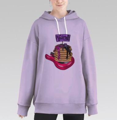 Неоновая гитара с панкейками и панковской надписью на сиреневом фоне, Hoodie Long Oversize Fiolet