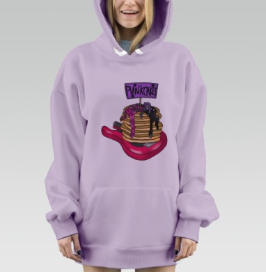 Неоновая гитара с панкейками и панковской надписью на сиреневом фоне, Hoodie Mjhigh Dig Mel, Fiolet, утепленная