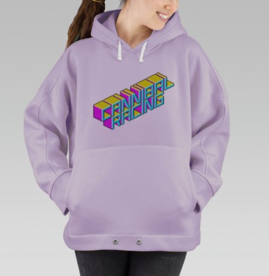Неоновая трёхмерная надпись с динамикой иронией, Hoodie Oversize Fiolet