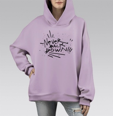 НИКОГДА  НЕЕЕ СДАВАЙСЯ, Hoodie Mono Fiolet, оверсайз, утепленная