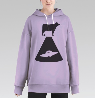 НЛО похищает корову, загадочное похищение фермы, Hoodie Long Oversize Fiolet
