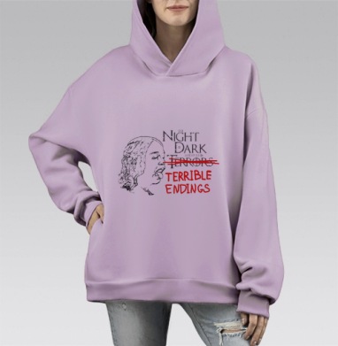 Ночь темна и полна ужасов, Hoodie Mono Fiolet, оверсайз, утепленная