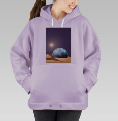 Ночное небо с пустынёй и горами в куполе волк завывание, Hoodie Oversize Fiolet