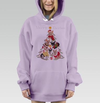 Новогодние коты в форме елки Merry Christmas, Hoodie Mjhigh Dig Mel, Fiolet, утепленная