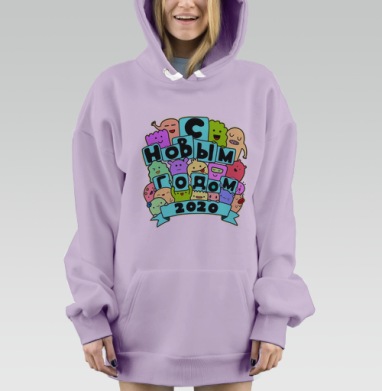 Новогодние мультяшные персонажи с поздравлением на 2020, Hoodie Mjhigh Dig Mel, Fiolet, утепленная