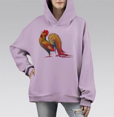 Новогодний петух, Hoodie Mono Fiolet, оверсайз, утепленная