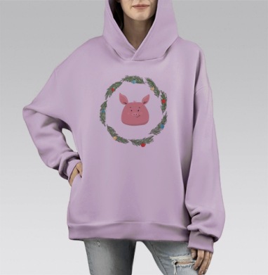 Новогодний поросенок, Hoodie Mono Fiolet, оверсайз, утепленная