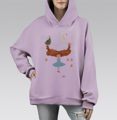 Новый год и рыжая девочка, Hoodie Mono Fiolet, оверсайз, утепленная
