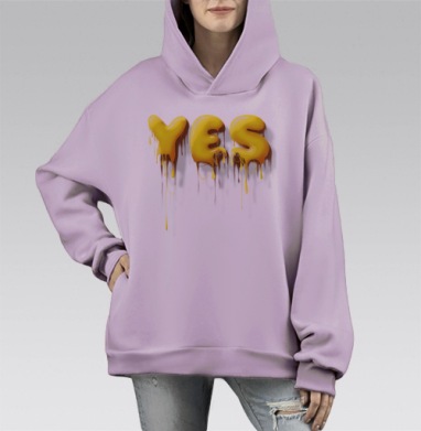 Объемные желтые капающие буквы да Yes, Hoodie Mono Fiolet, оверсайз, утепленная