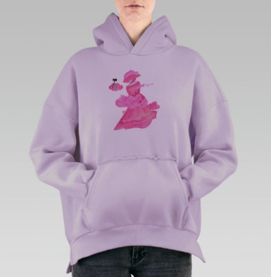 Облачная девушка в розовом платье с фотоаппаратом образ, Hoodie Oversize Fiolet, утепленная