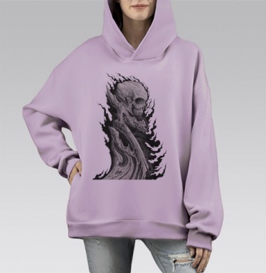Огненный череп, Hoodie Mono Fiolet, оверсайз, утепленная