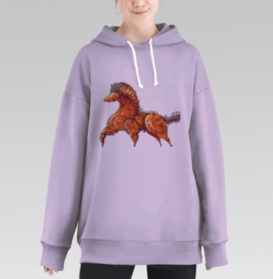 Огненный чесночный конь стойкость мощь движения, Hoodie Long Oversize Fiolet