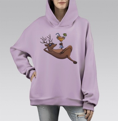 Олень на отдыхе, Hoodie Mono Fiolet, оверсайз, утепленная