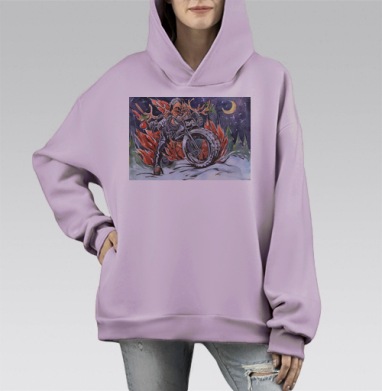 Олень северный, Hoodie Mono Fiolet, оверсайз, утепленная
