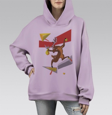 Олень скалолаз, Hoodie Mono Fiolet, оверсайз, утепленная