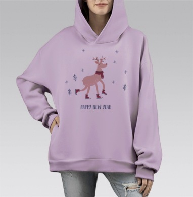Оленик новогодний, Hoodie Mono Fiolet, оверсайз, утепленная