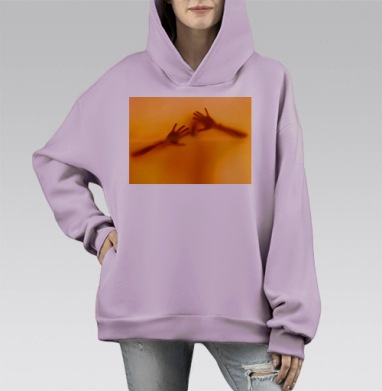 Оранжевое взаимодействие рук через барьер, Hoodie Mono Fiolet, оверсайз, утепленная