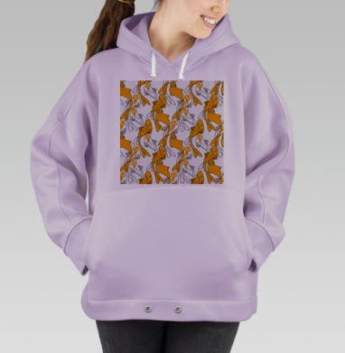 Оранжевые рыбы счастья плавание позитивные символы, Hoodie Oversize Fiolet