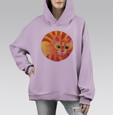 Оранжевый кот, Hoodie Mono Fiolet, оверсайз, утепленная