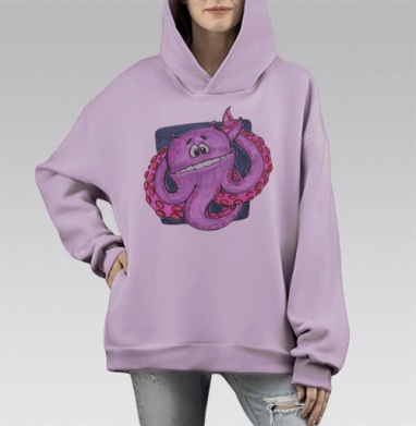 Осьминожка, Hoodie Mono Fiolet, оверсайз, утепленная