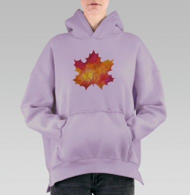 Осенний красный лист клена, акварель, Hoodie Oversize Fiolet, утепленная