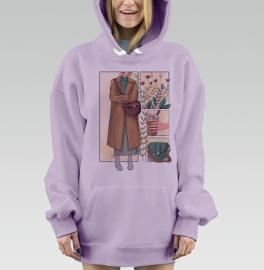 Осенний образ девушки с сумкой и кофейным напитком, Hoodie Mjhigh Dig Mel, Fiolet, утепленная