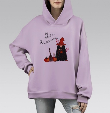 Осенний праздник фэнтези маленький персонаж с фонарём, Hoodie Mono Fiolet, оверсайз, утепленная