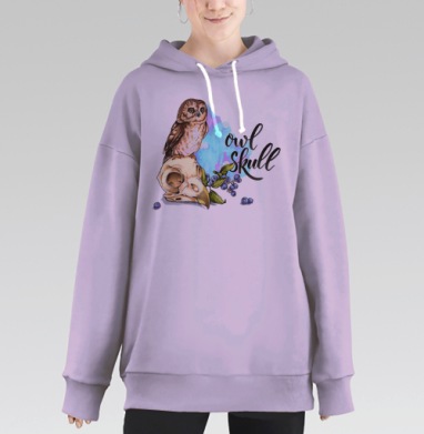 Owl skull / Череп совы, Hoodie Long Oversize Fiolet